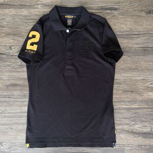 Ralph Lauren Rugby Rhinestone Emblem Polo Shirt Short Sleeve Black Women M EUC